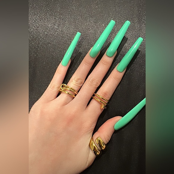 3XL Long Coffin Shape Press on Nails Green color - Picture 3 of 7
